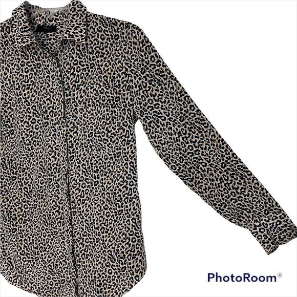 J. Crew Leopard Print Button-Up Casual Silk Shirt Size 2 - Picture 8 of 12